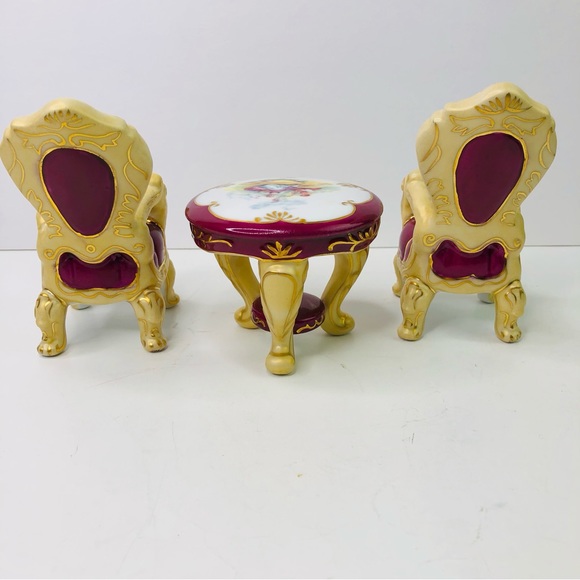 Vintage 1898 China Company Miniture Porcelain Dollhouse Table & Chairs Set of 3 - Picture 9 of 10
